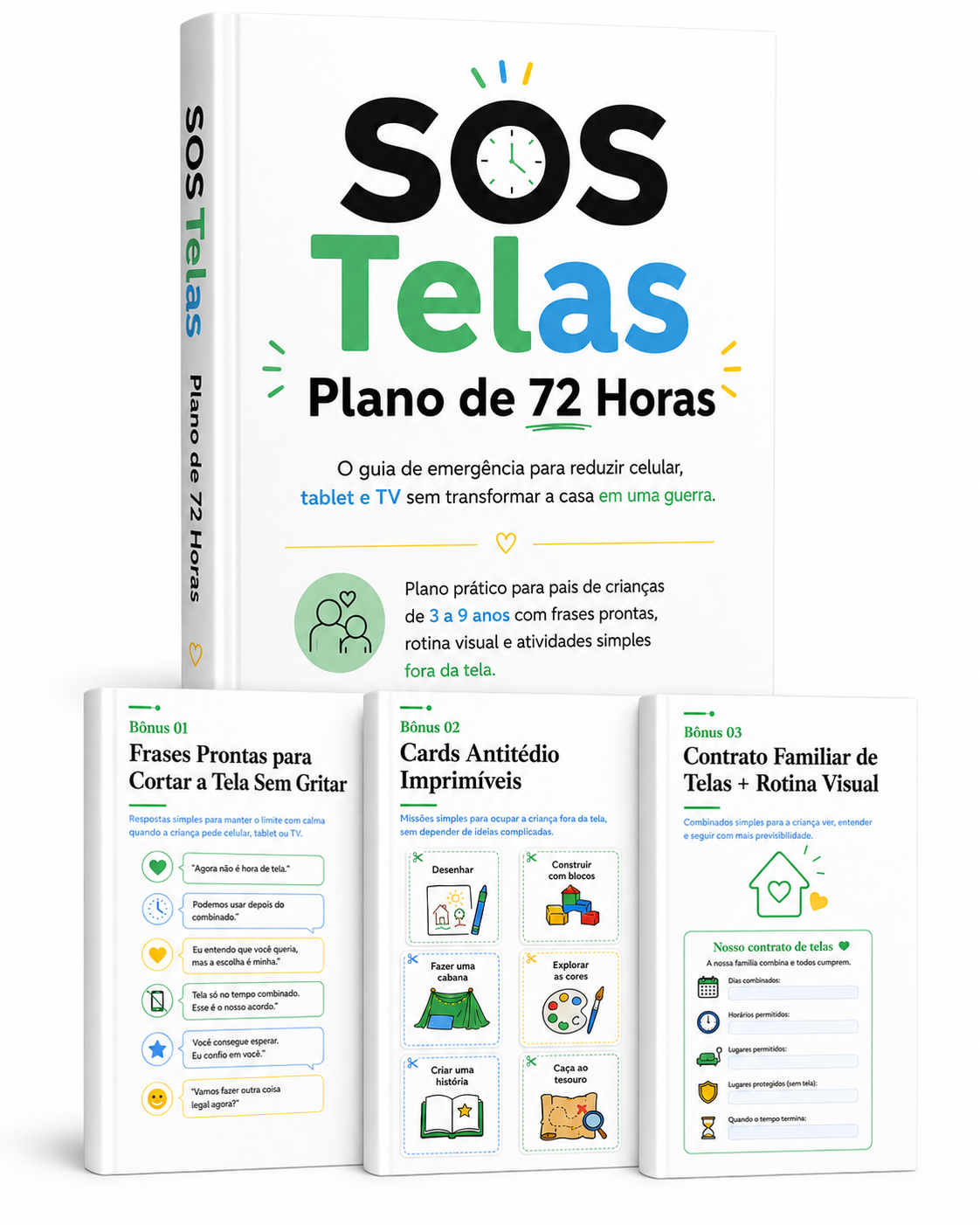 Mockup do Pacote Completo SOS Telas com três bônus
